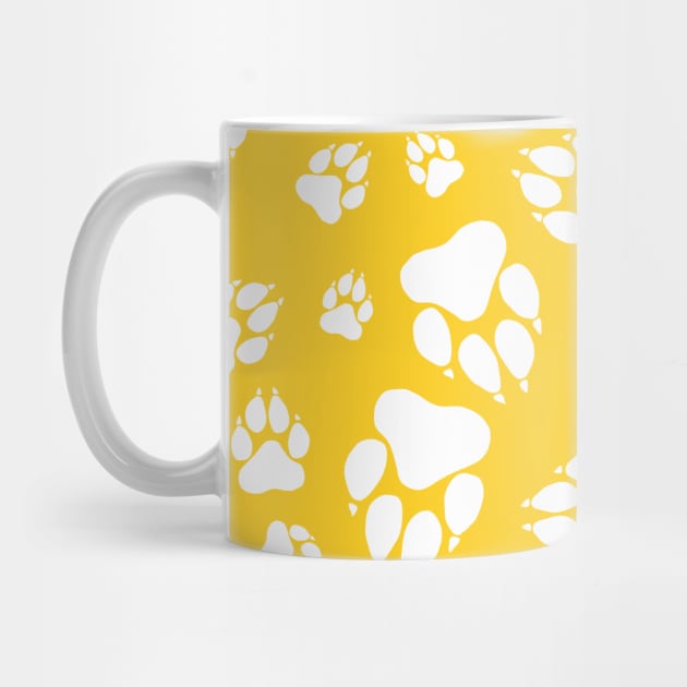 Tiger Paw Prints Pattern White on Gold Digital Design by PurposelyDesigned